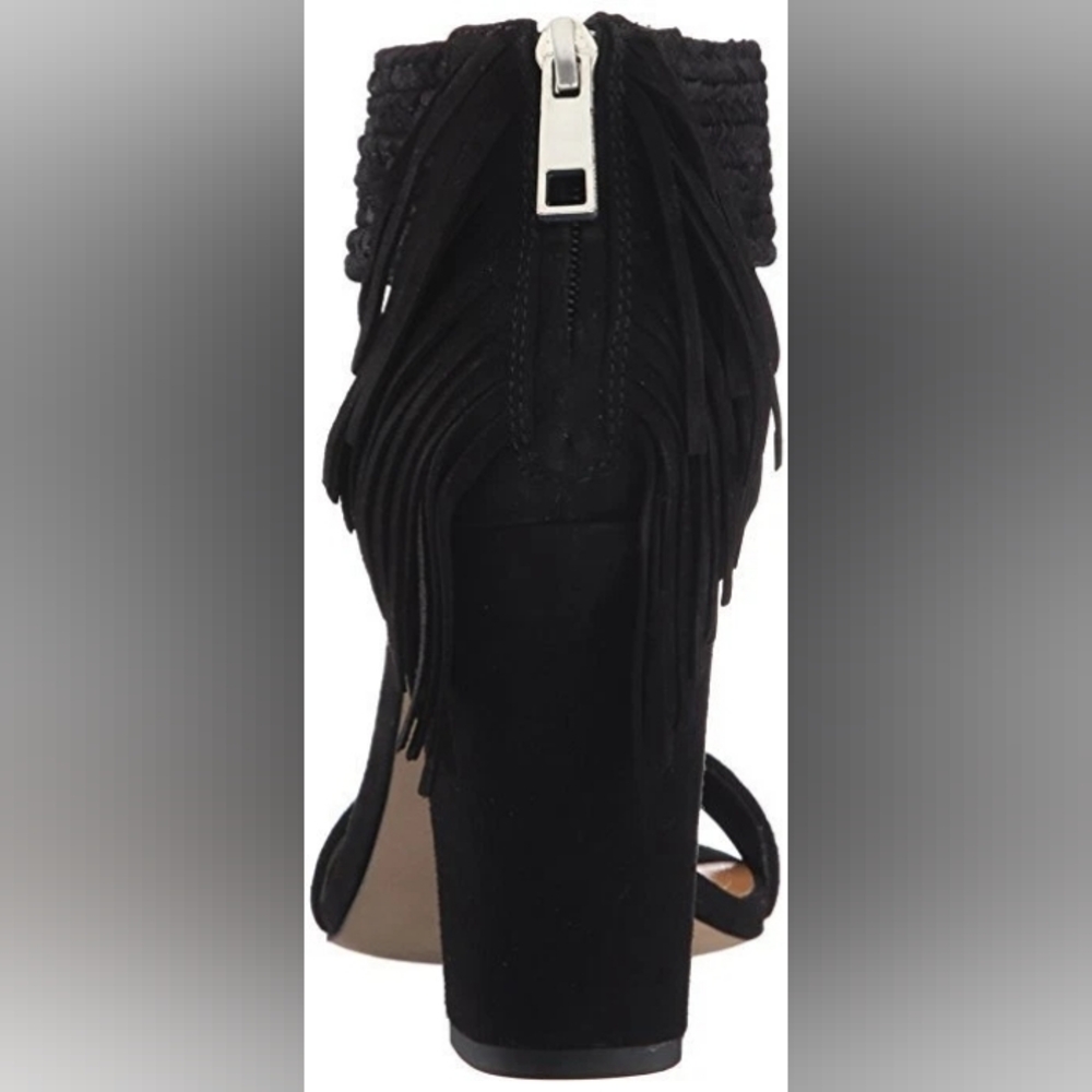 BCBGeneration Calizi Black Lux Suede Block Heel Ankle Cuff Fringe Sandal New 7 - Picture 4 of 12